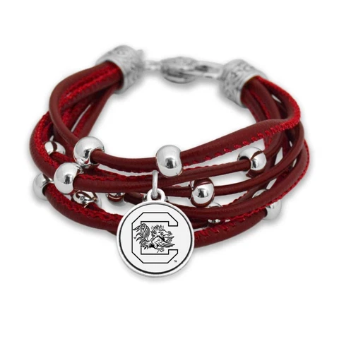 New South Carolina Gamecocks Faux Leather Charm Bracelet,Gift for Her Mom Cover