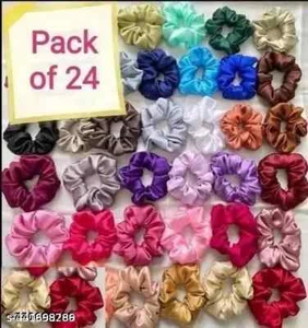 (Pack of 24) (Multi-Random color) Premium Silk Satin Scrunchies (Pack of 24) - Picture 1 of 1
