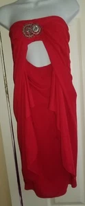 Vestido rojo formal sin mangas JS boutique talla 14 capas con cuentas ojo de cerradura - Imagen 1 de 8