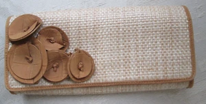 Cole Hann Straw Clutch NEW w/Suede Leather Cluster of Flowers - Picture 1 of 5