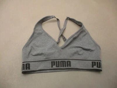 PUMA Size M Womens Gray Unlined Wireless Pull On Cross Back Yoga Sports Bra 7F - Imagem 1 de 4