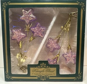 Rare Vintage Kringle Glass by Kurt S. Adler Clip On Pink/Purple Star Ornaments - Picture 1 of 10