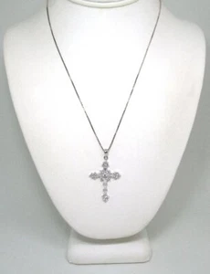 Thai 925 Sterling Silber und CZ Kreuz Anhänger an 925 Italien Kette Kreuz: 1 3/4" - Bild 1 von 6