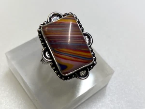 Sterling Silver 925 Ring Rainbow Calcilica 5.78g Size Q - Picture 1 of 6