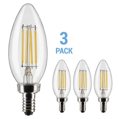 3 Pack 4W =40W CTC LED Filament Clear 120V B11 Candelabra E12 2700K Warm White - Image 1 of 4