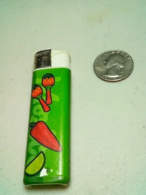 Vintage Lighter Plastic Winlite Maracas Peppers Limes Mexican Green G2 Working  - Image 1 of 4
