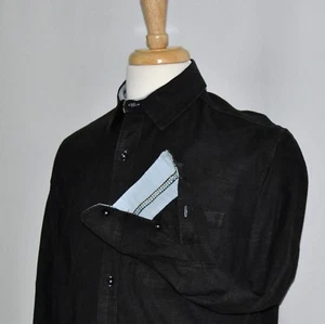 Giogio Bellini Solid Black Button-Front Long sleeve Dress Shirt Unique Pattern - Picture 1 of 7