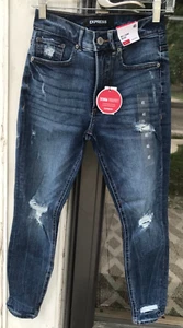 Express 4 Short High Rise Blue Denim Ankle Legging Jeggings Ripped Neu B8 - Bild 1 von 9