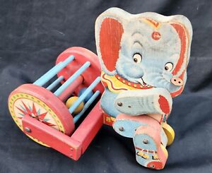 Vintage 1951 #755 Fisher-Price Jumbo Rolo Elephant Wooden Toy VG Condition 