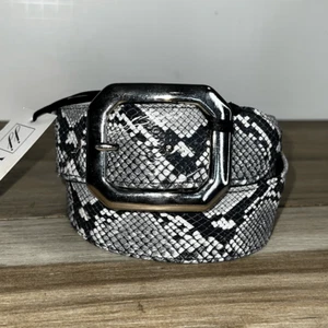 JJ Winters Belt Women Xs Black Gray Snakeskin Embossed Leather Silver Buckle - Picture 1 of 7