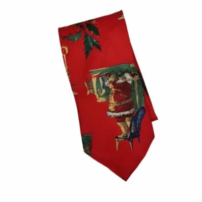 Dillard's Men's Holiday Christmas Tree Santa Necktie Red Green - Image 1 of 4