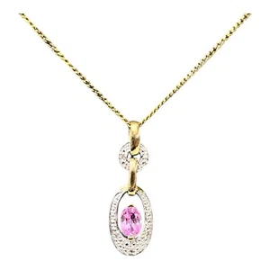 9ct 9k Yellow Gold Rose Pink Quartz And Diamond Pendant. Brand New - Picture 1 of 6