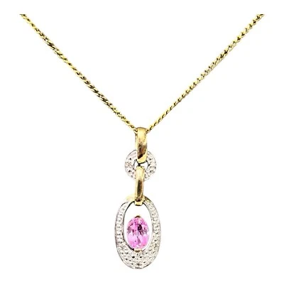 9ct 9k Yellow Gold Rose Pink Quartz And Diamond Pendant. Brand New - Image 1 of 4