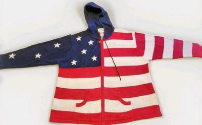 THE QUACKER FACTORY American Flag Sweater Women Plus Size 1X Knit Zip Hooded USA - Image 1 of 4