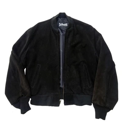 Schott NYC Leather Jacket MA-1 Suede Color Black size 42 Made in USA from Japan - Image 1 of 4