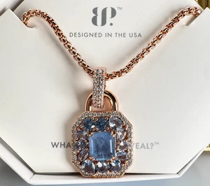 Bomb Party Necklace - NK40920 Effortless Glow - Ocean Blue Quartz on Rose Gold - Picture 1 of 4
