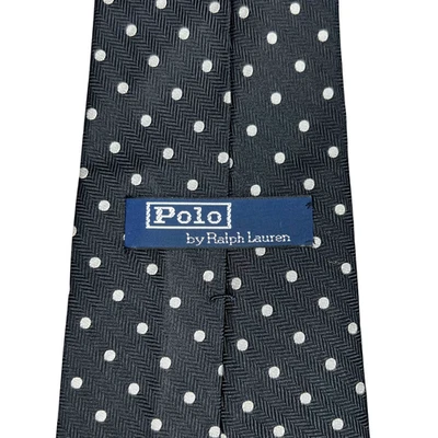 Vintage Polo Ralph Lauren Tie Black White Polka Dot Handmade 100% Silk USA - Image 1 of 4