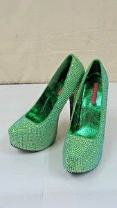 Bordello Platform High Heels Shoes Teeze Size 8 BLING Sparkle Green Rhinestones - Picture 1 of 3