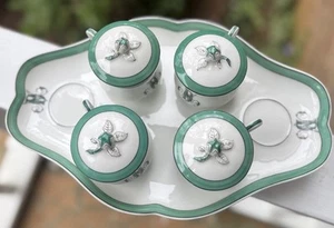 Rare Antique Lahoche Et Pannier Pot De Crème Set 6 Cups Tray Vintage Teal - Picture 1 of 16