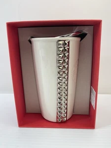 Starbucks 2014 White Ceramic Silver Studded Travel Tumbler Mug w/ Silver Lid - Picture 1 of 9