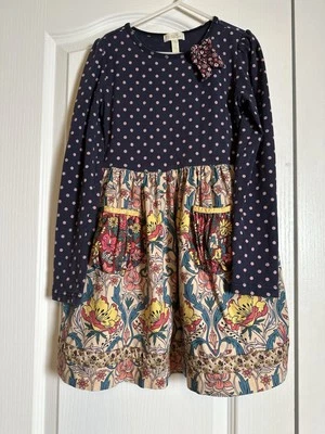 Matilda Jane Friends Forever ROWAN Dress Blue polka dot floral Dress size 8 VGUC - Image 1 of 4