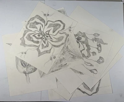 "Colección de 9 figuras abstractas de dibujo a lápiz, textura, formas 12x9"" arte" Foto 1 de 4