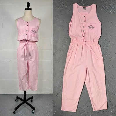 Traje de caldera vintage años 80 rosa sin mangas mono recortado nueva ola ropa de trabajo M Foto 1 de 4