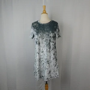 Kurzarm Rundhals Crushed Samt Tunika Kleid - grau/silber, Large #5063 - Bild 1 von 5