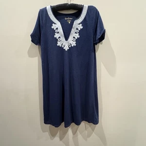 Lilly Pulitzer Navy Blue/White Trim  Short Sleeve T-Shirt Dress Size Medium - Picture 1 of 7