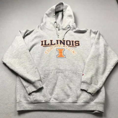 VINTAGE Illinois Fighting Illini Hoodie Mens Large Gray Pro Player Sweatshirt Cover