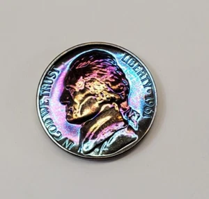 1961 Proof Jefferson Nickel Rainbow Toned Coin - Picture 1 of 12