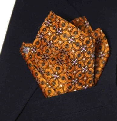 Gascoigne Floral Pocket Square Orange Brown White Lavender Men's - Image 1 of 3