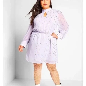 ModCloth Lavender Chiffon of You Dress Plus Size 2X Gold Accent Mock Neck New - Picture 1 of 13