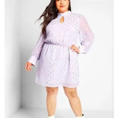 ModCloth Lavender Chiffon of You Dress Plus Size 2X Gold Accent Mock Neck New - Image 1 of 4