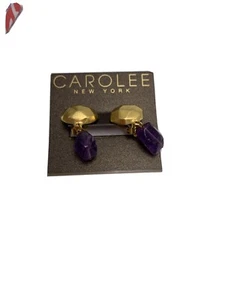 NWT Carolee clip on earrings drop 1.25" purple stone N100 - Picture 1 of 7