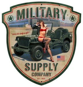HOT ROD Militar Jeep Pin Up Niña Letrero de Metal HOMBRE CUEVA CARROCERÍA GARAJE HB231 - Imagen 1 de 1