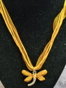 Women's Yellow Ribbon Dragonfly Pentant Necklace 16" - Picture 1 of 6