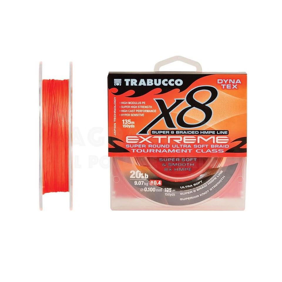 TRECCIATO TRABUCCO DINA TEX PRO X8 EXTREME TRAINA SPINNING ORANGE FLUO - Imagen 1 de 1