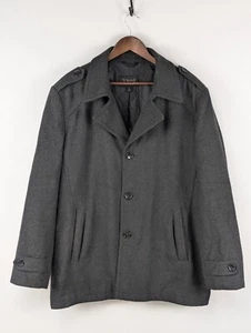 Towne By London Fog Peacoat Mens Large Charcoal Wool Single Breasted Jacket - Picture 1 of 10