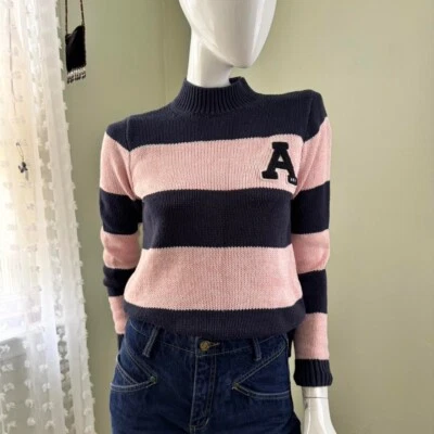 Y2K Abercrombie & Fitch Pink and navy striped sweater with a preppy vibe — 第 1/4 张图片