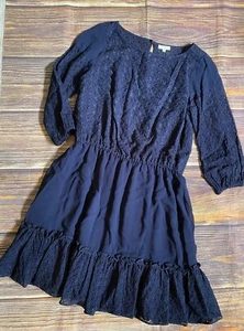 Women's 12 Shoshanna Dress Navy Eyelet Detailed Ruffled Beautiful - Picture 1 of 6