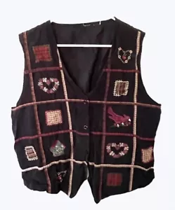 Marine Cordweste für Damen, Applikationen, Stickerei, Rückenbindung, XL - Bild 1 von 3