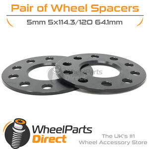 Wheel Spacers (2) Black 5x114.3/120 64.1 5mm for Honda Civic [Mk8] 06-11