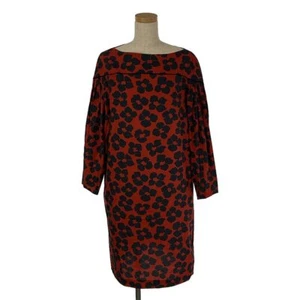 Dries Van Noten Cotton Flower Print Long Dress 38 RedBlack Long Sleeve Chest20.9 - Picture 1 of 8