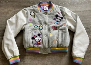 Disney Mickey & Minnie Cutie Varsity Bomber Jacket Girls Size 7/8 Pastel / White - Picture 1 of 4