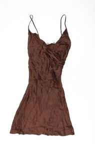 Zara Womens Brown Viscose Blend Mini Size S V-Neck Zip - Picture 1 of 10