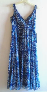 NWT Coldwater Creek Sz 8 Blue Retro Chiffon Surplice Geometric Dress - Picture 1 of 8