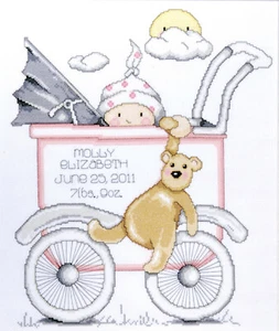 Cross Stitch Kit ~ Design Works Baby Buggy Girl Birth Record #T21743 - Picture 1 of 4
