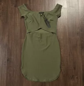 ReVamped Cut Out Bodycon Mini Length Dress Olive Green Women’s Size Medium NEW - Picture 1 of 10