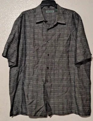 Camisa CUBAVERA Botón Negra Manga Corta Lino/Algodón Bowling Hombres Talla 2XL XXL Foto 1 de 4